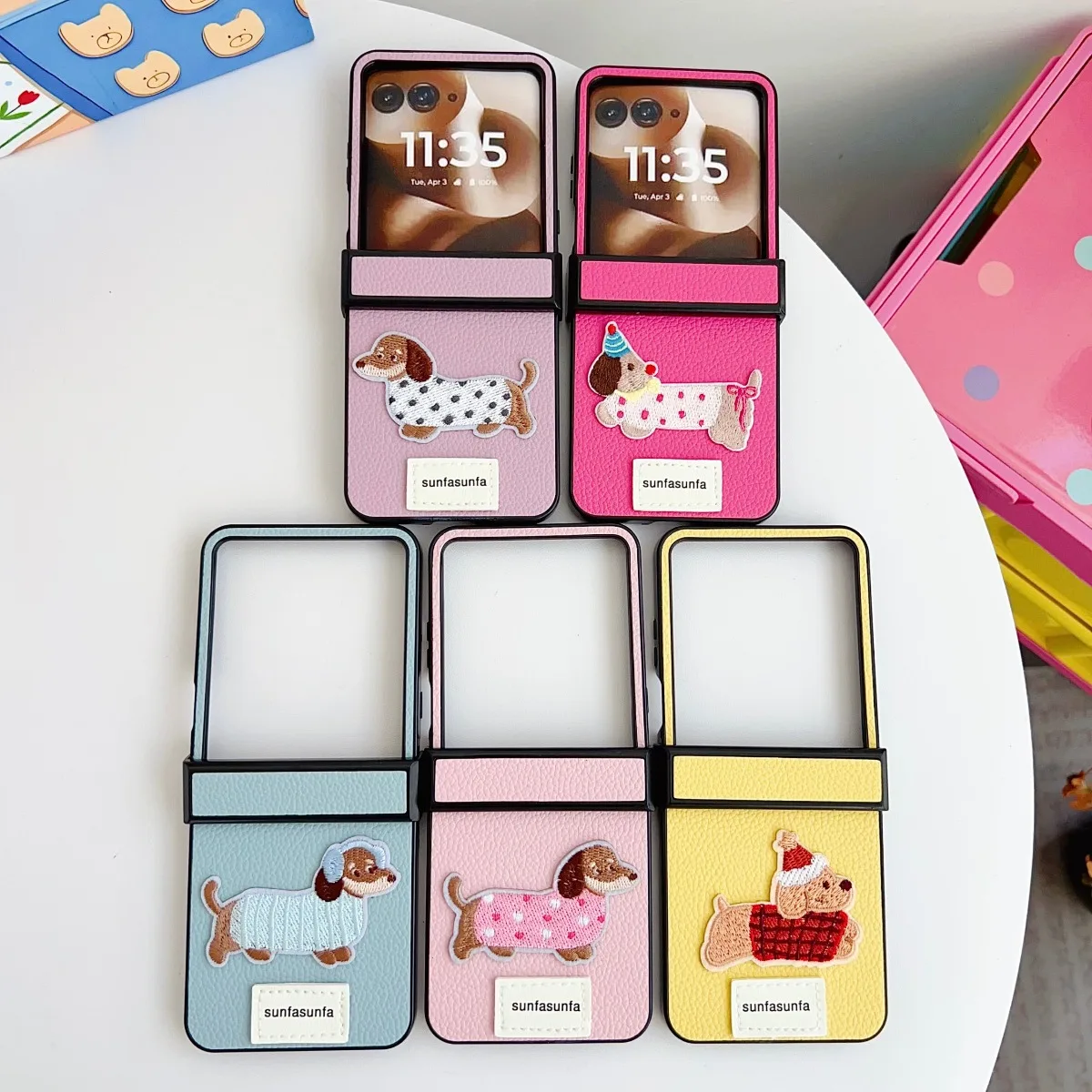 Funda de teléfono de cuero PU de dibujos animados para Samsung Galaxy Z Flip 7 6 5 4 3 Flip7 Flip6 Flip5 Flip4 5G cubierta protectora con bisagra a prueba de golpes