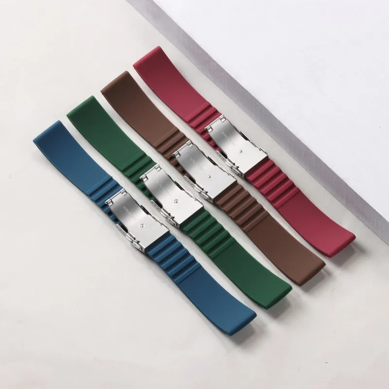 18mm 20mm 22mm 24mm 고품질 실리콘 방수 시계 스트랩 범용 시계 팔찌에 대 한 금속 접는 버클 시계 밴드