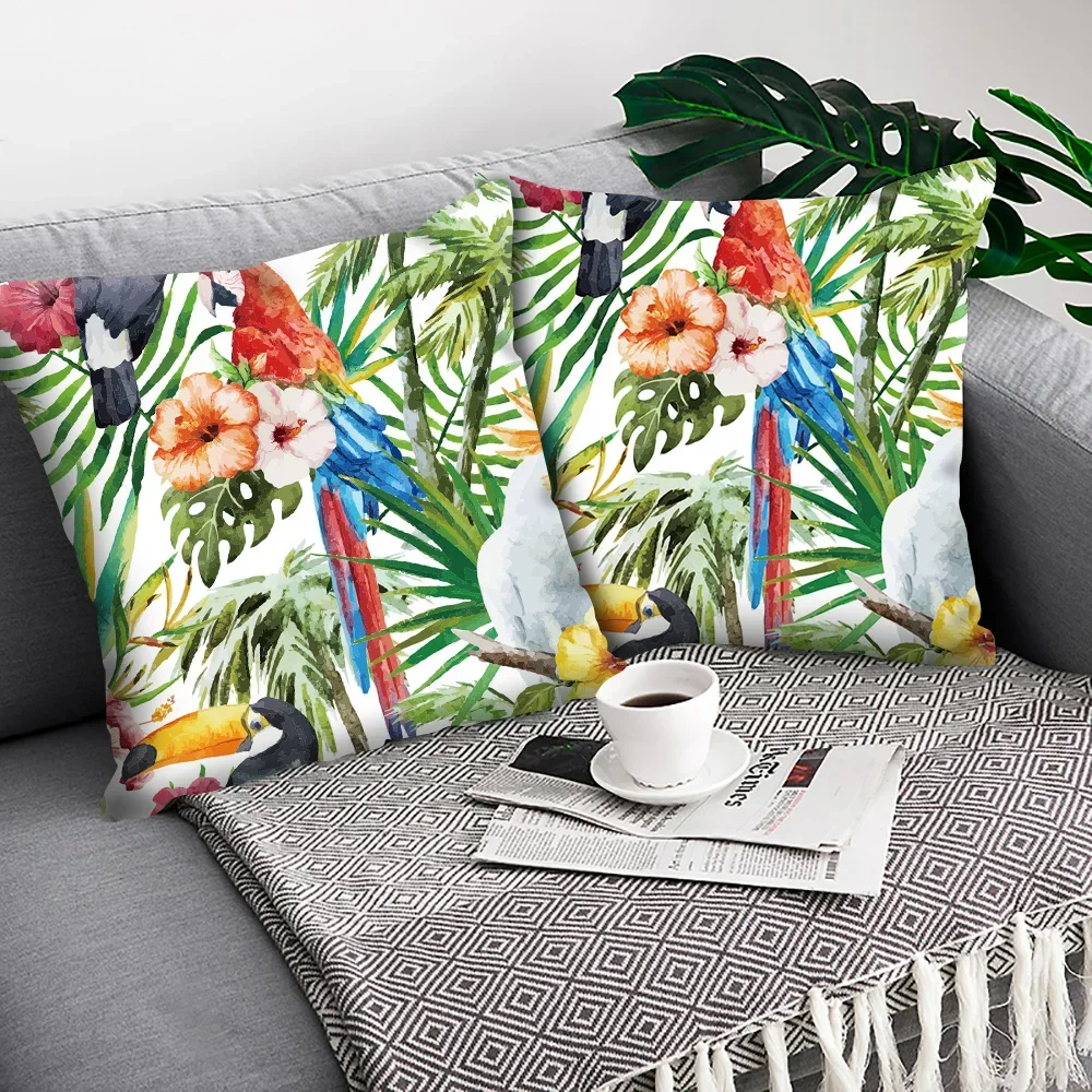 Pillow Decorative Flower Tropical Plant Parrot Sofa Cushion Cover   case