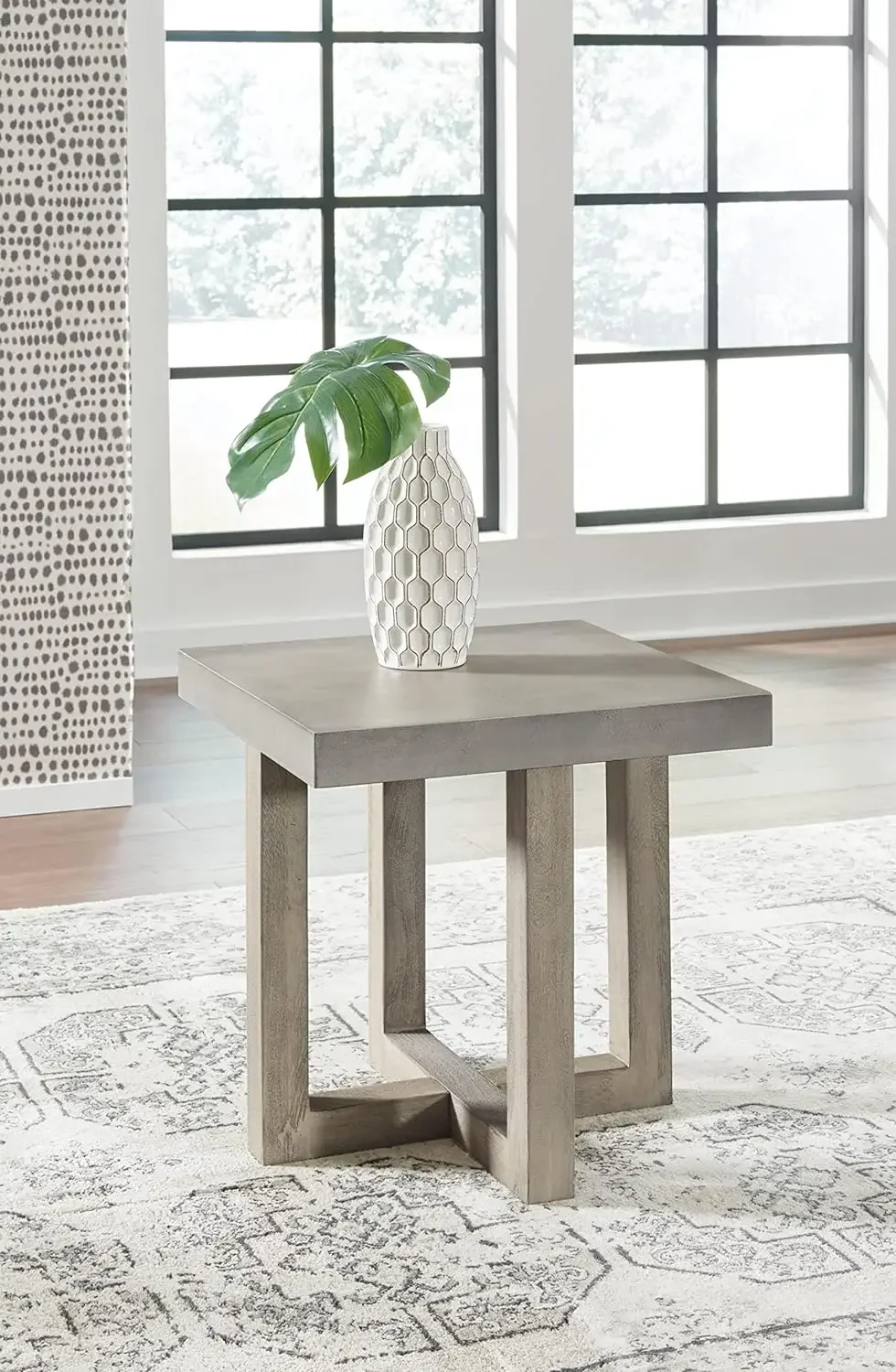 XCYSignature Design by Ashley Lockthorne Contemporary Square End Table with Faux Concrete Finished Top, Gray