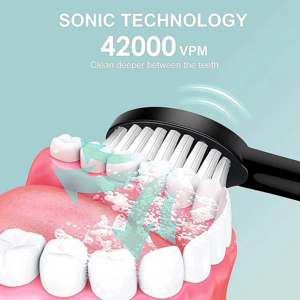Escova de dentes eléctrica sónica para adultos e crianças, automática, recarregável, com 4 cabeças substitutas, ipx7