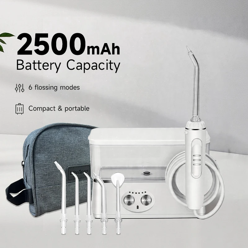 Image of H2ofloss Hochdruck-Wasserflosser 570ml Großer Tank 6 Modi 45-125PSI Wiederaufladbarer Zahnreiniger Tragbares Reise-Set