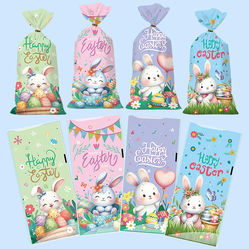 50pcs Easter Cute Rabbit Gift Bags Candy Cookie Dessert Packaging Bag Kids Favors Happy Easter Party Decoration Supplies 2025