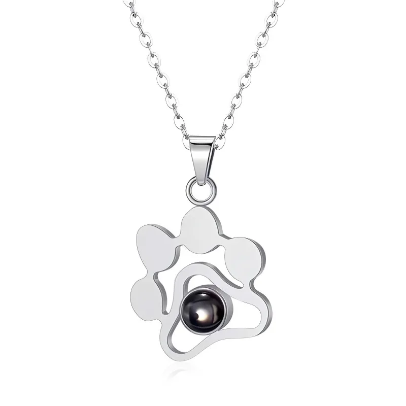 Custom Pet Paw Projection Necklace Cartoon Cat Dog Claw Stainless Steel Pendant Minimalist Memorial Gift Fashion Jewelry