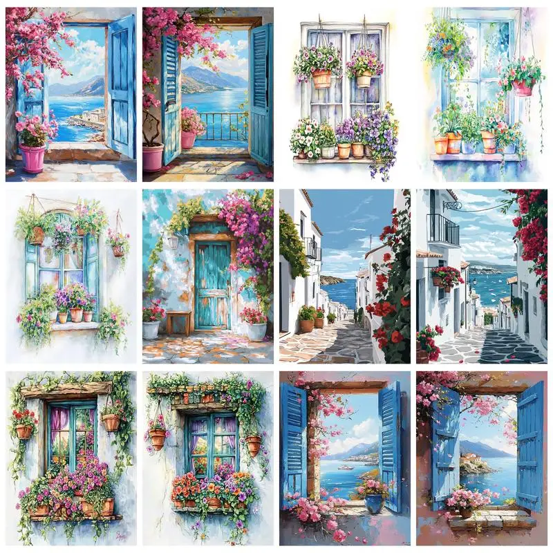 

CHENISTORY Paint By Number Window Flowers Scenery Pictures By Number Drawing On Canvas HandPainted Art Gift Kit DIY Decoration