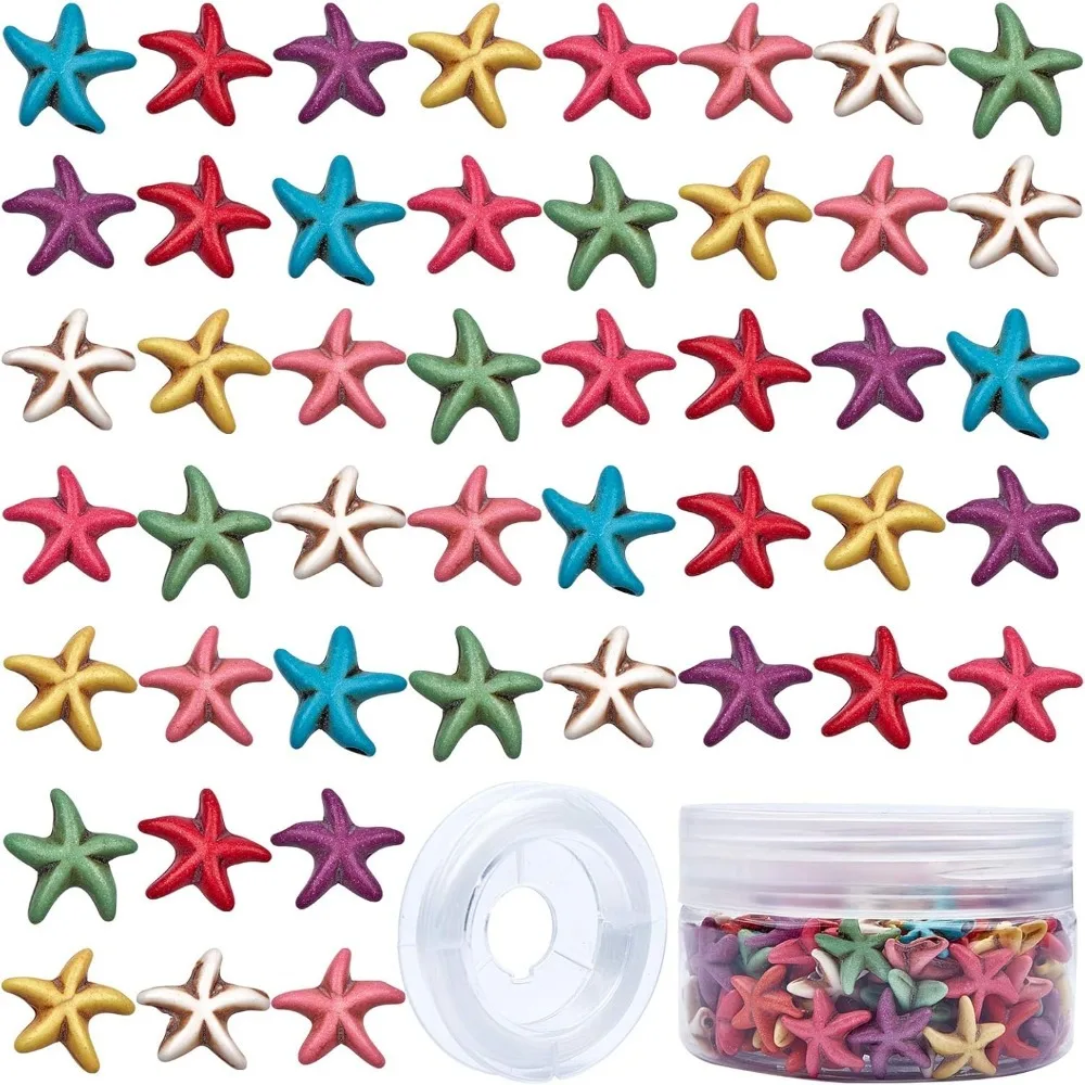 

1 Box 160~164Pcs Starfish Turquoise Beads Charms Carved Spacer Beads with 10m Elastic Thread for Necklace Bracelet Earring