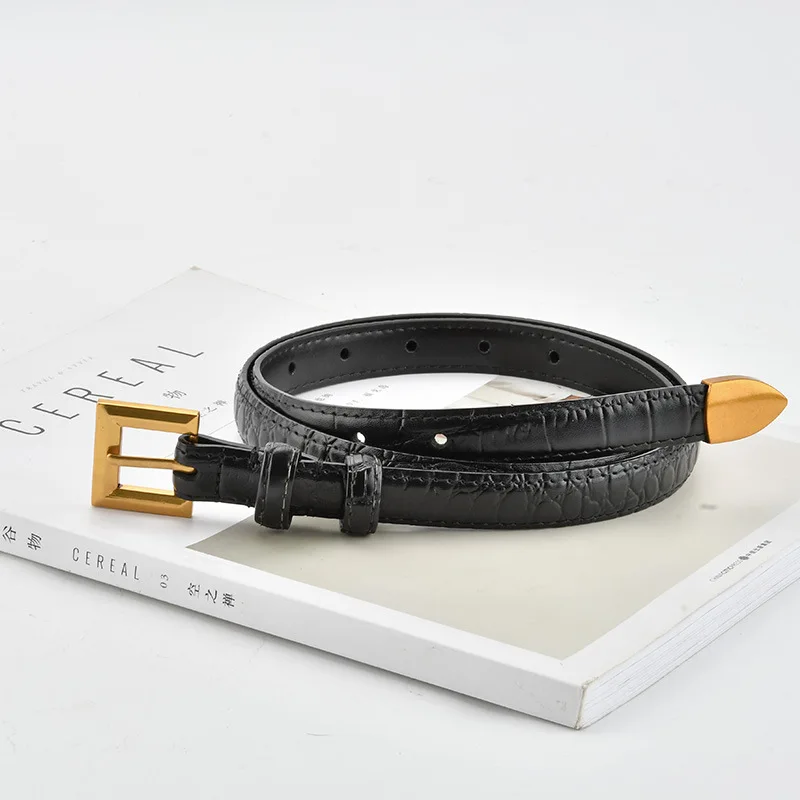 Crocodile pattern genuine leather waist belt, women's simple retro Korean style pants belt, trendy decoration