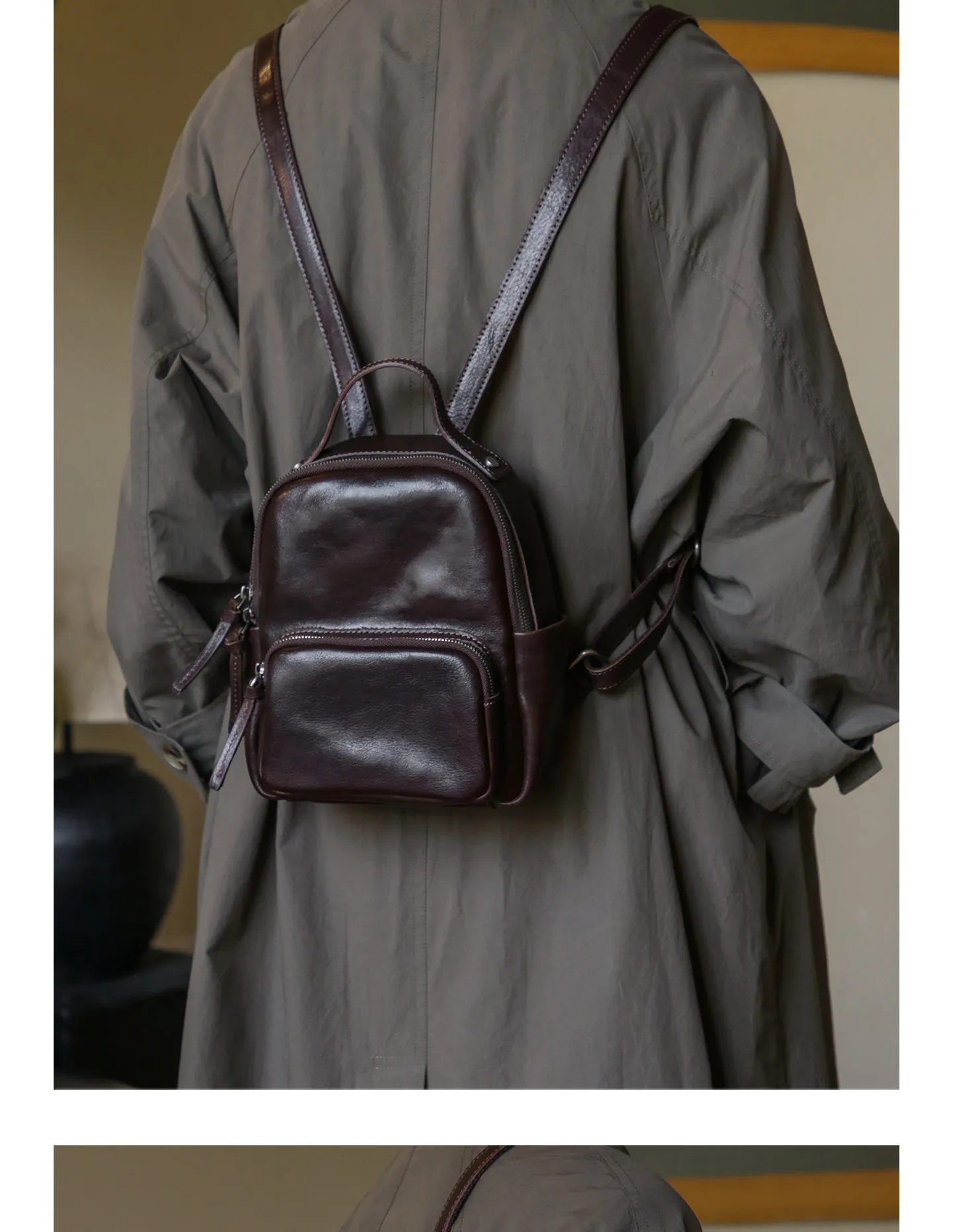 Lässiger Party-Rucksack aus Rindsleder für Damen, kleiner Designer-Rucksack, handgefertigt, weiches Echtleder, niedlicher Damen-Bücherrucksack – Detail 6