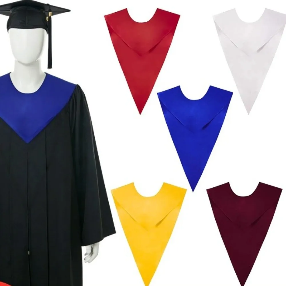 Satin Graduation Stole Plain V Neck Collar Doctoral Stole Shawl Solid Color Academic Celebration Accessories Graduate Ceremony