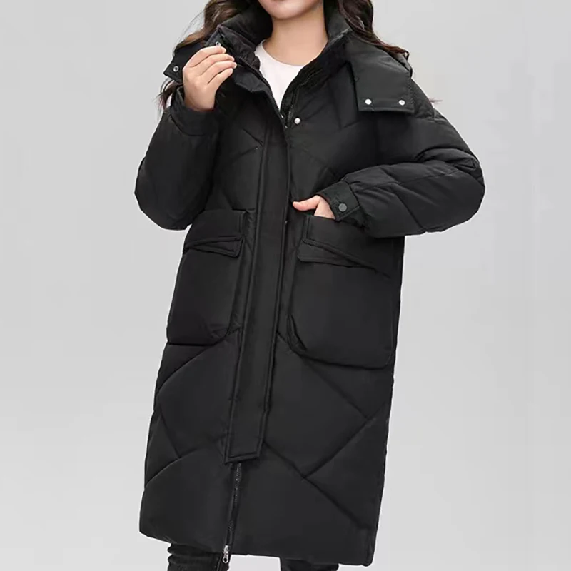 Women Thickened Warm Long Coat Pocket Zippers Down Coat Long Sleeve Buttons Causal Parkas Office Coat Women Autumn Winter