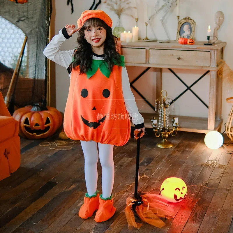 Disfraces de Halloween para niños, vestido sin mangas de calabaza para actuaciones de escenario, disfraces de Anime para niñas