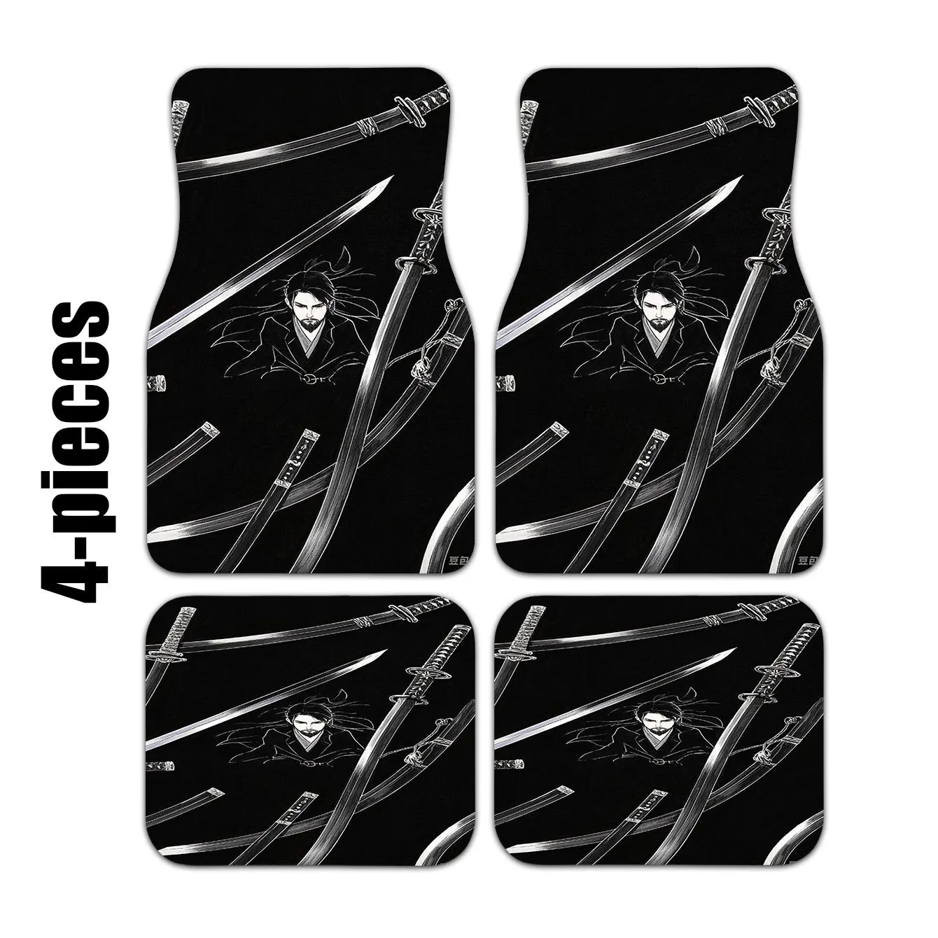 4pcs, Car Floor Mats 4pcs Set Samurai Sword And Character Print Car Floor Mats, Front And Rear Carpet, Suitable For Cars, Vans,