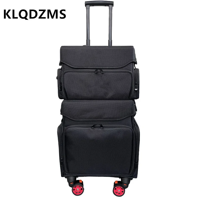 KLQDZMS New Oxford Trolley with Makeup Travel Box Large Capacity Beauty Tools Box Makeup Box Ladies Rolling Makeup Luggage