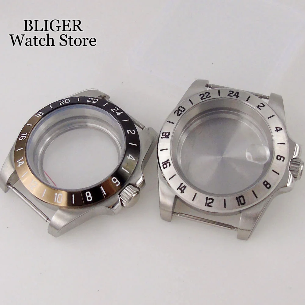 

39mm Watch Case Black Brown 24Hours Bezel Sapphire Glass fit NH35A NH36A NH34A GMT PT5000 ETA2824 Stainless Steel Screw Crown