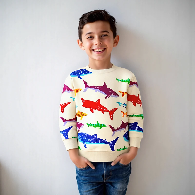 Little Maven Baby Jungen Sweatshirt Haie Muster Kinderkleidung 2025, Herbst Frühling Kinderkleidung Baumwollkostüme