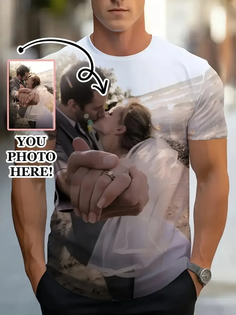 Customizable T-Shirts For Couples Summer Casual Round Neck Short Sleeve Tshirts Tops Diy Personalized T Shirt With Your Photo