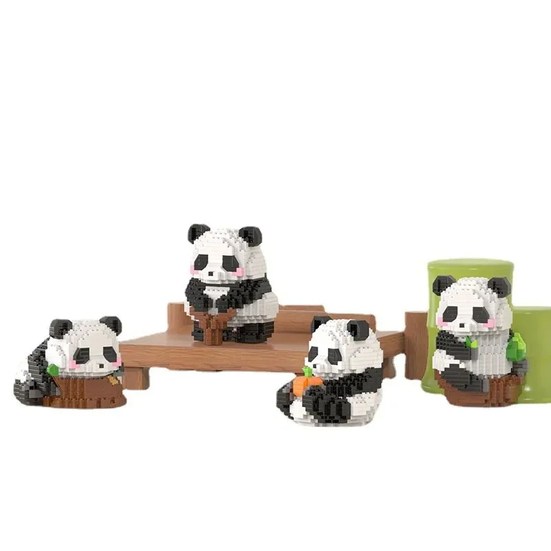 12Pcs Kawaii Panda Series Micro Particle Building Block Creative Cute Animals Assembled Bricks Toys For Chillren Christmas Gift