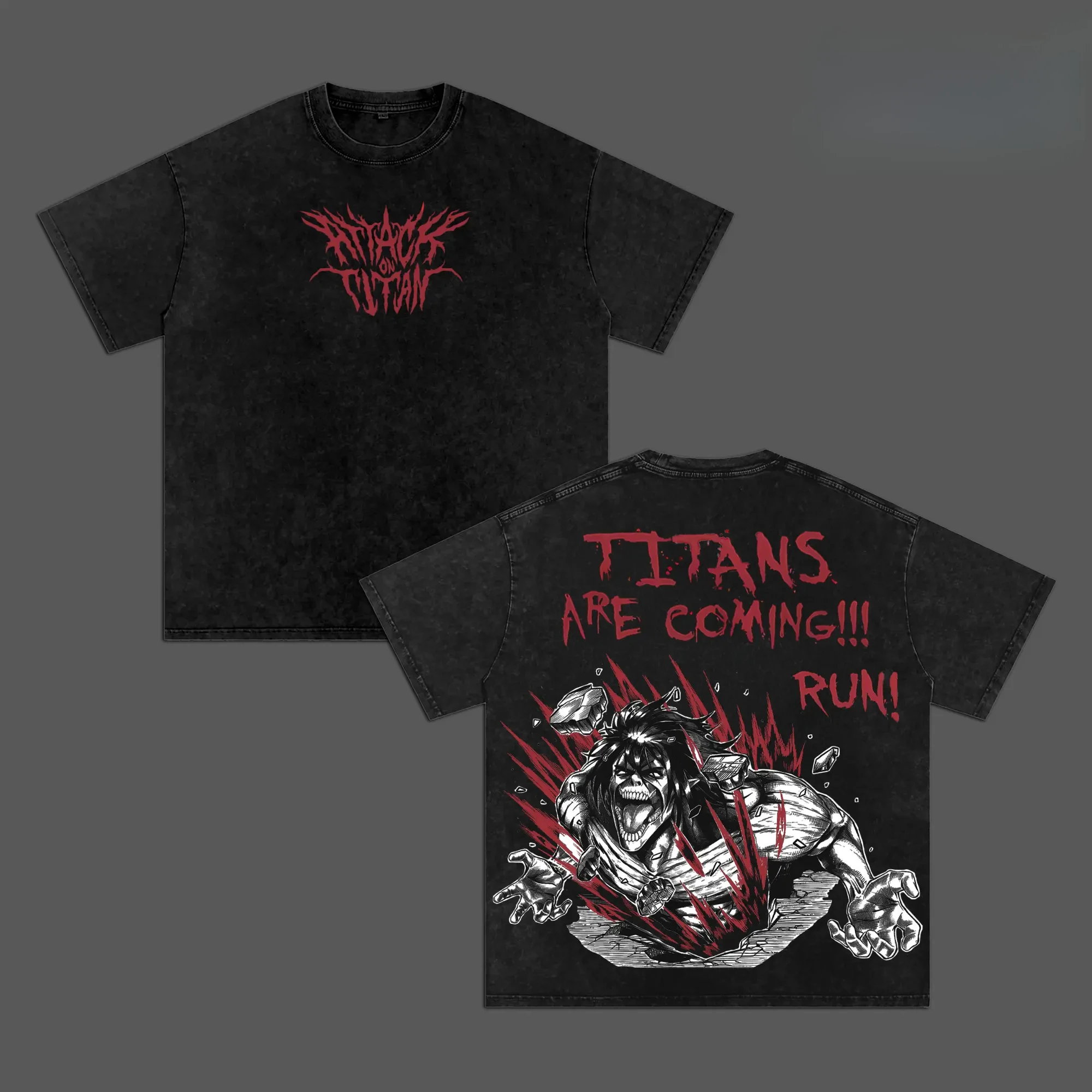 Manga Attack on Titan Retro T-shirt Vintage Washed T Shirt Men Women Clothing Summer 100% Cotton Tees Casual Oversized Clothes