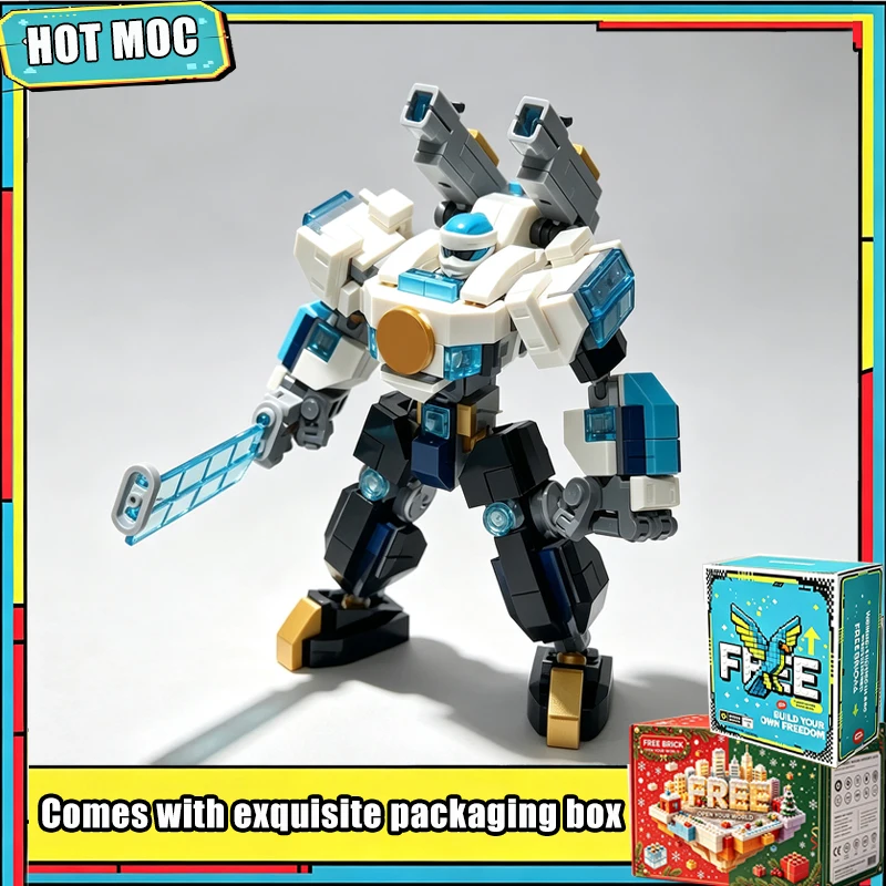 357PCS Ice Warrior Battle Mech Robot Model MOC Building Blocks Set DIY Assembly Blue Armored Figure Educational Creative Gifts
