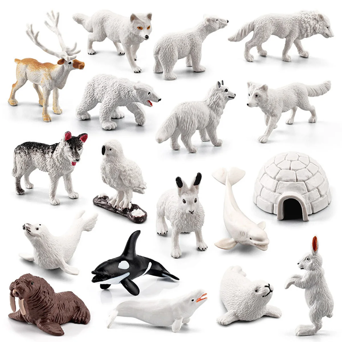 18-teiliges Simulations-Tiermodell-Set Mini-Iglu-Modell Simulierte Arktische Tiere Spielzeug 3D Arktische Tierfiguren Heimdekoration