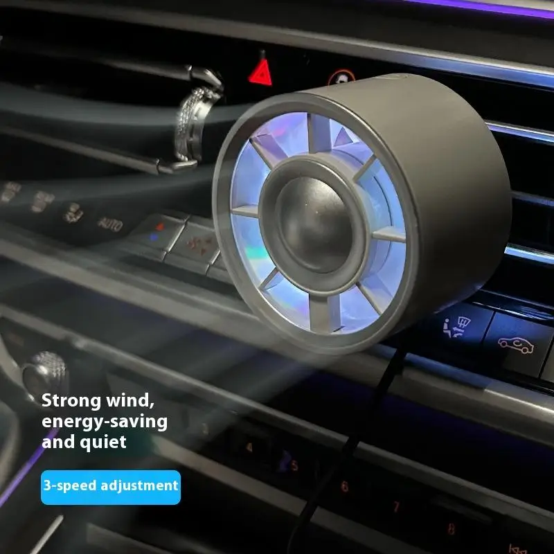 1Pcs 3 Speed Car Air Outlet Fan USB Cooling Fan With Color Changing Light Car Rear Seat Heat Dissipation Car Accessories