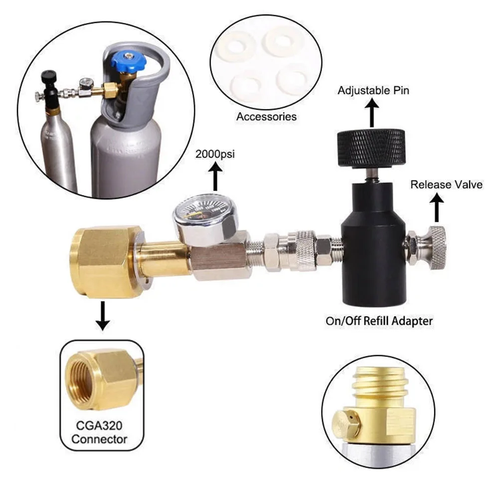 Cylinder Refill Adapter for Soda Water Tanks with Thread W21.8-14 and Quick Disconnect for Sparkling Water Filling Stations