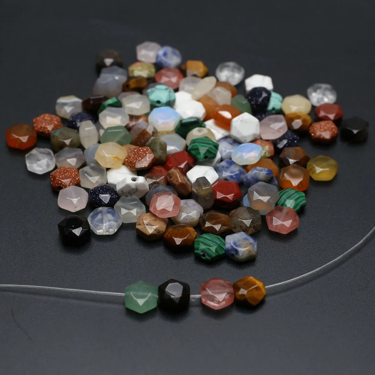 100PCS Wholesale Exquisite Natural Stone Faceted Hexagonal Loose Spacer Beads Jewelry Making DIY Necklace Bracelet Accessories
