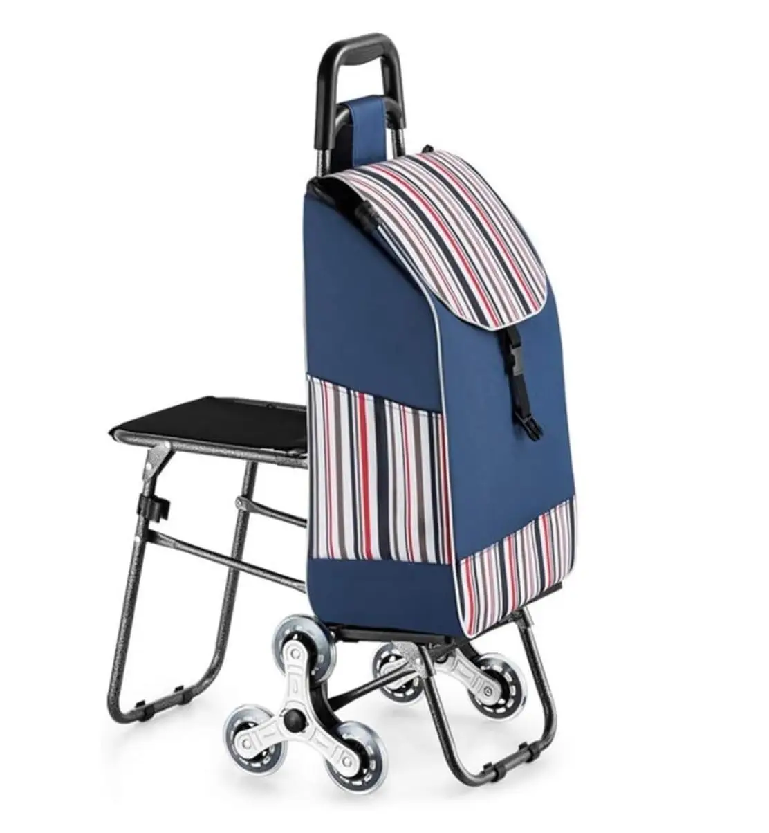 Portable Stair Climbing Shopping Cart with Seat - Lightweight Grocery Trolley for Easy Transport and Rest, Ideal for