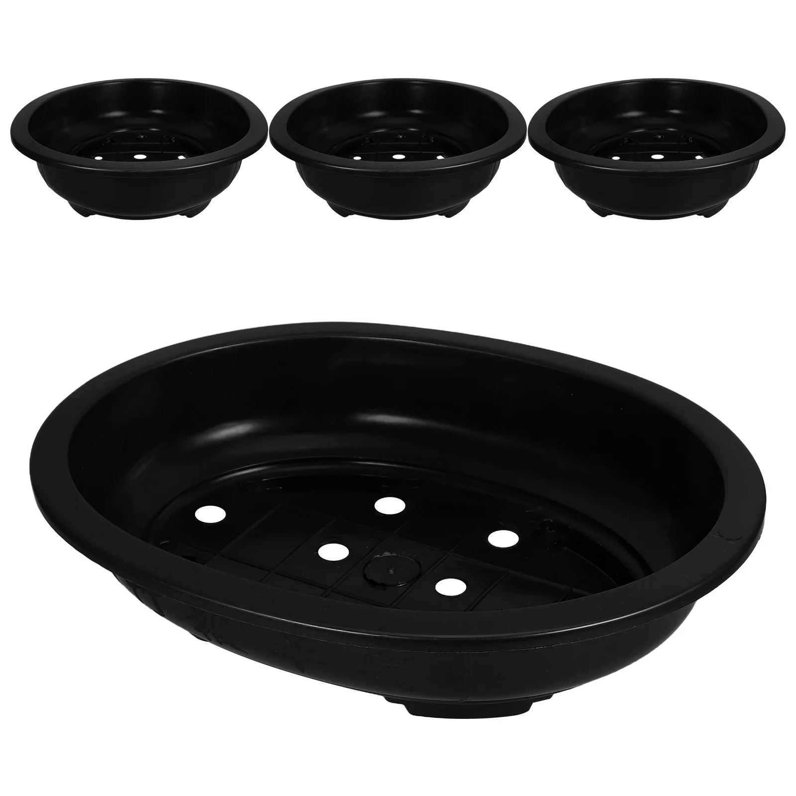 

4pcs Large Oval Flowerpot Plastic Planting Bonsai Tray Home Decor Planter Garden Succulents Container Space Saving Indoor