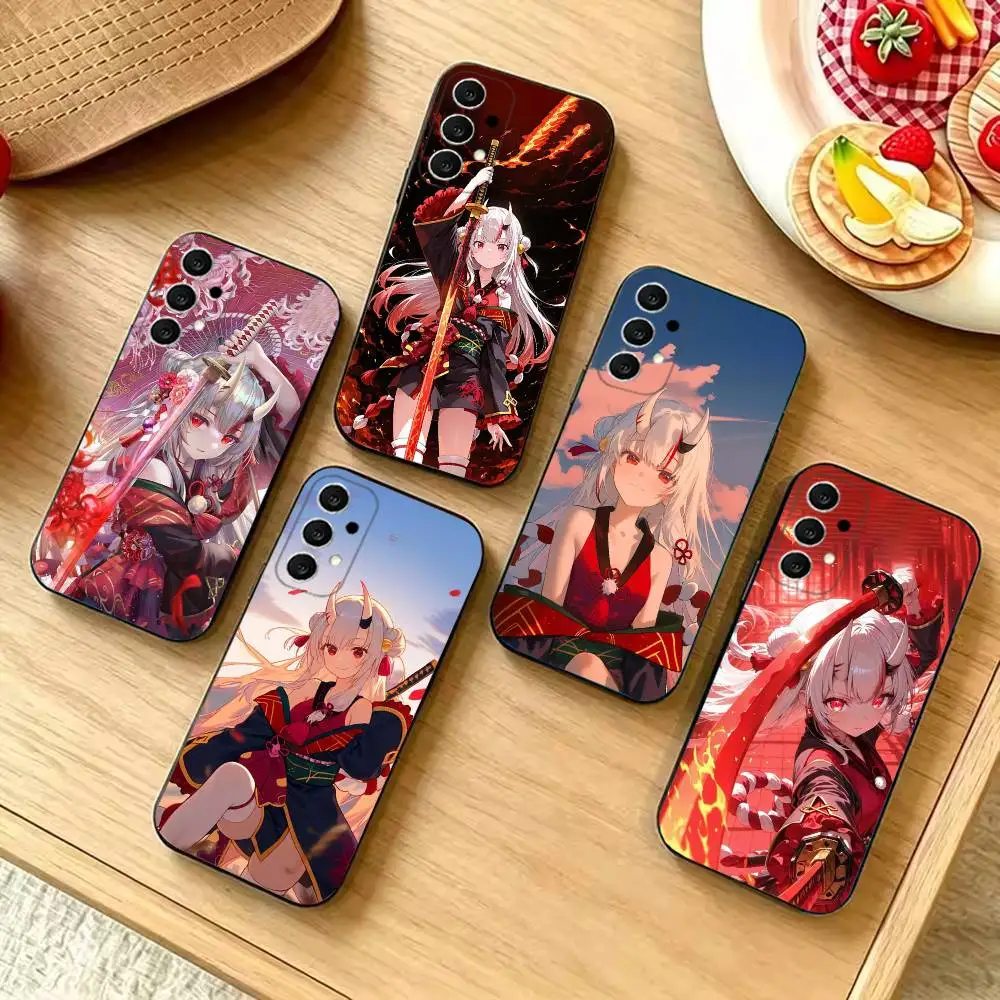 Red Oni Horn Anime Girl Phone Case For Samsung S24, S25 S22,S30,Note20,Ultra,Lite,Ultra,5G,Plus,FE, Shockproof, Slim, Black,Case