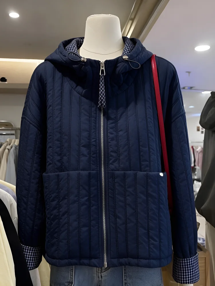 Young Stylish Loose Fit Hooded Lightweight Cotton Jacket Women's 2026 New Autumn Winter Casual Comfortable Warm Zipper Closure