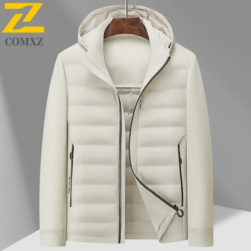 COMXZ Men's High-Quality Winter Jacket Versatile Solid Color Minimalist Travel Down Jacket Skiing Stylish Puffer Jacket Clothing