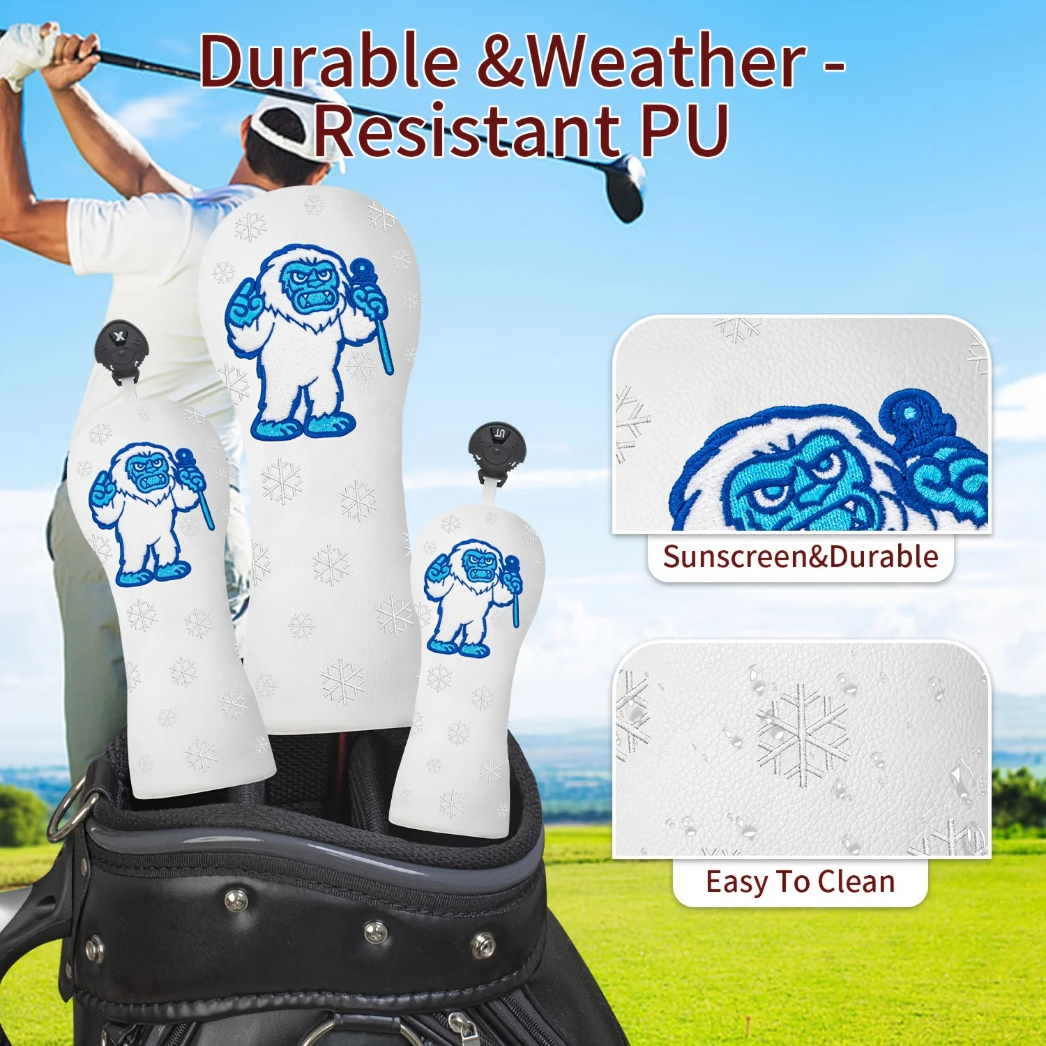 1pc/3pcs Snow Ape Pattern Golf Club Head Cover, Durable Protective Accessory, Suitable for Men and Women Golf Enthusiasts, image 3
