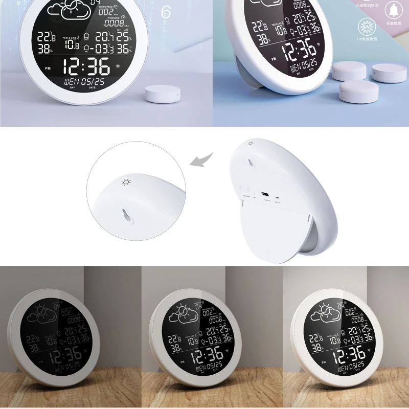 Wifi Smart Weather Stations App Control LCD Digital Clock Temperature Humidity Meter Indoor Outdoor Smart Thermometer Hygrometer