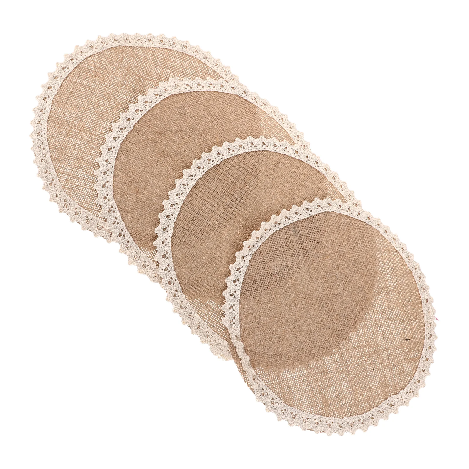 

4pcs Placemats Round Place Mats Cloth Natural Dining Accessories Retro Farmhouse Table Decoration Lace Trim Non Slip Heat