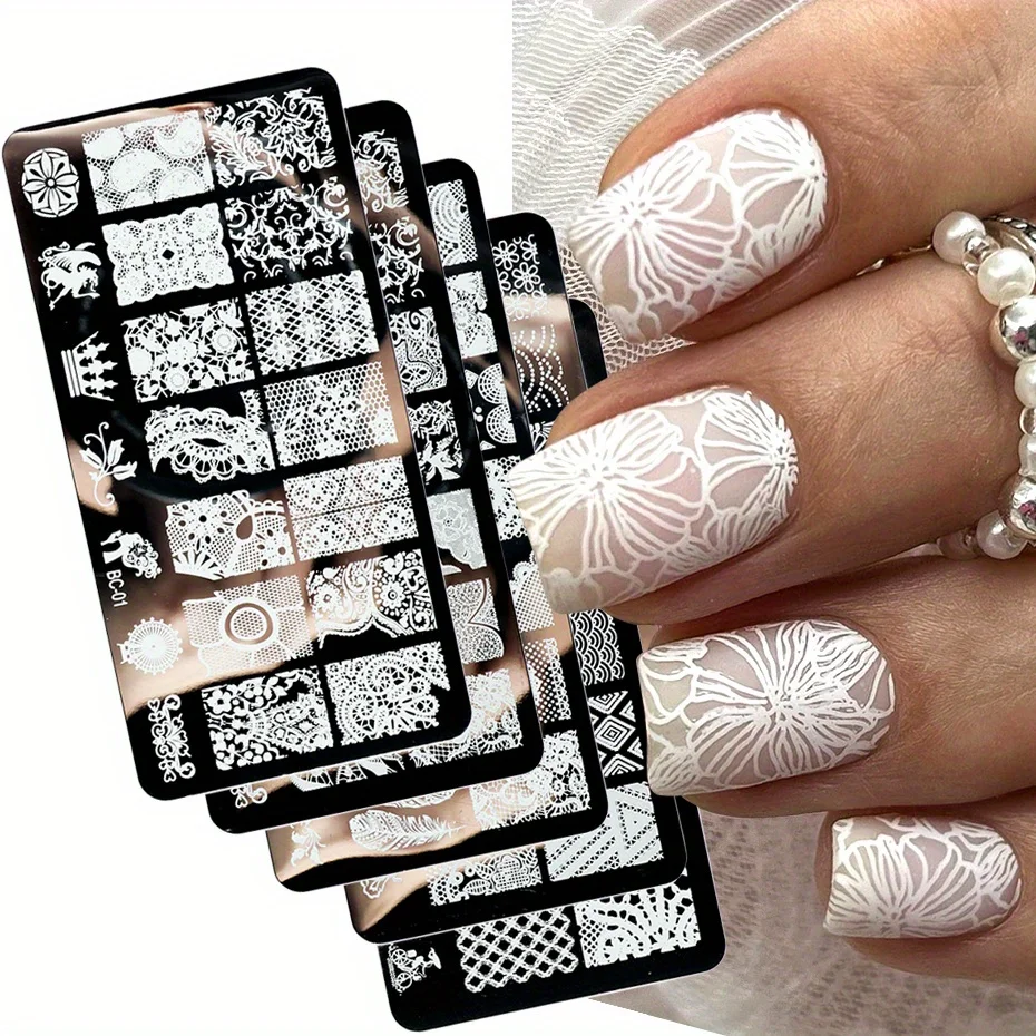 5 Sheets Lace Flowers Nail Stamping Plates Mandala Geometric Nail Art Stamp Templates Polish Printing Stencils Manicure Tools