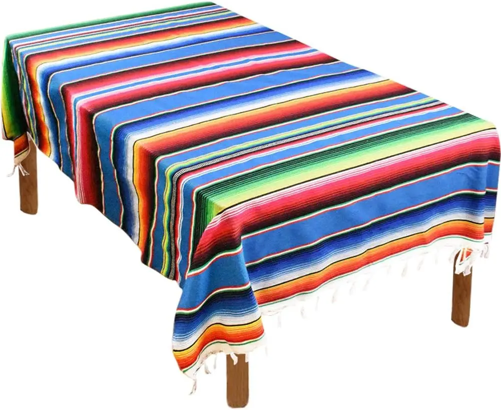 

Большая квадратная хлопковая скатерть-серапе с бахромой в мексиканском стиле для вечеринок, свадеб, декора уличных столов, синяя