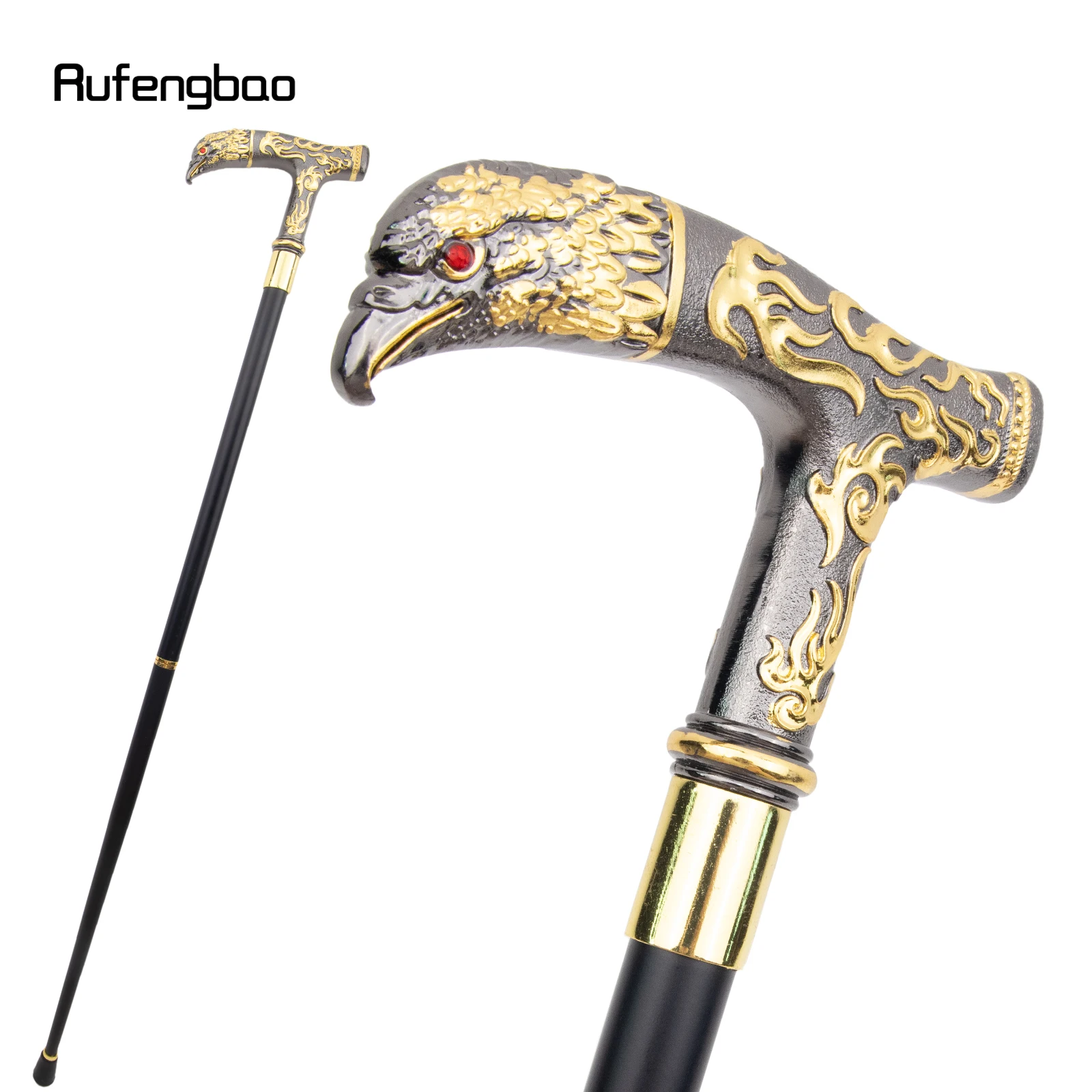 Golden Black Eagle Red Eye Pattern Walking Stick Party Fashion Elegant Walking Stick Decorative Cospaly Cane Knob Crosier 90cm