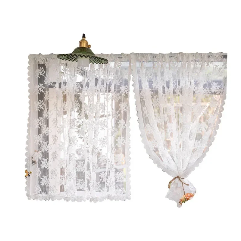 1PC Short Curtain Half Curtain Small White Lace Gauze Tulle Blackout Partition Door Decor Floating Window Curtains