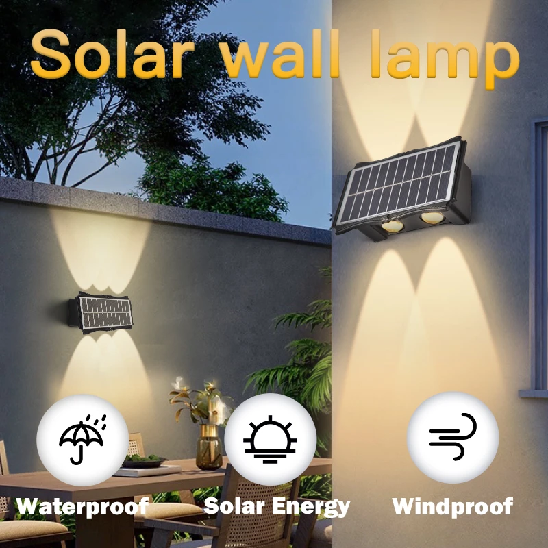 Outdoor LED Solar Lights Sensor Waterproof Home Garden Sunlight Wall Fixture Up And Down Luminous Solar Lamp External Wall Panel