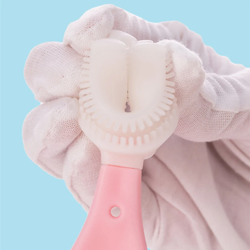 Decay Prevention Silicone Oral Care Cleaning Brush for Toddlers Ages 2-12 Kids Toothbrush U-Shape Infant Toothbrush with Handle