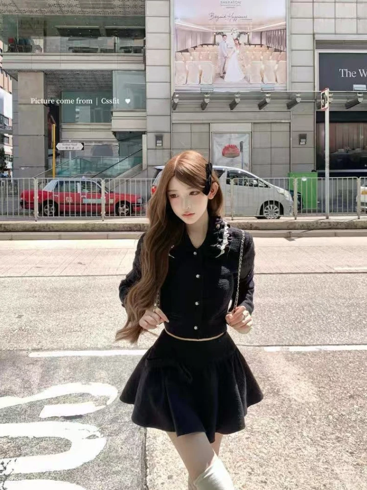 الخريف الأمريكية الرجعية الفرنسية أنيقة المرأة قطعتين مجموعة الكورية موضة مكتب سيدة مجموعة الحلو الأميرة تصميم ملابس امرأة