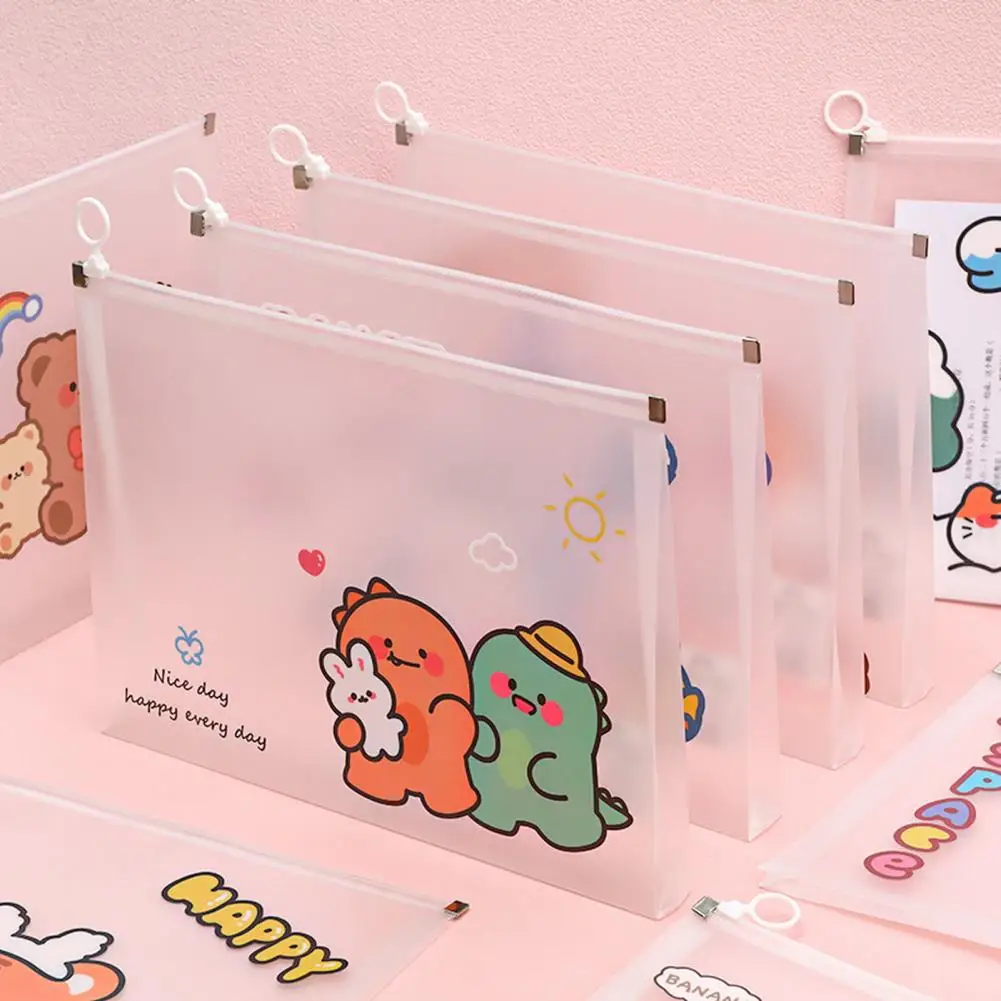 File Folder High Capacity Multifunctional Waterproof Transparent Visual Cartoon Animal Student A4 Zipper Bag School Supplies
