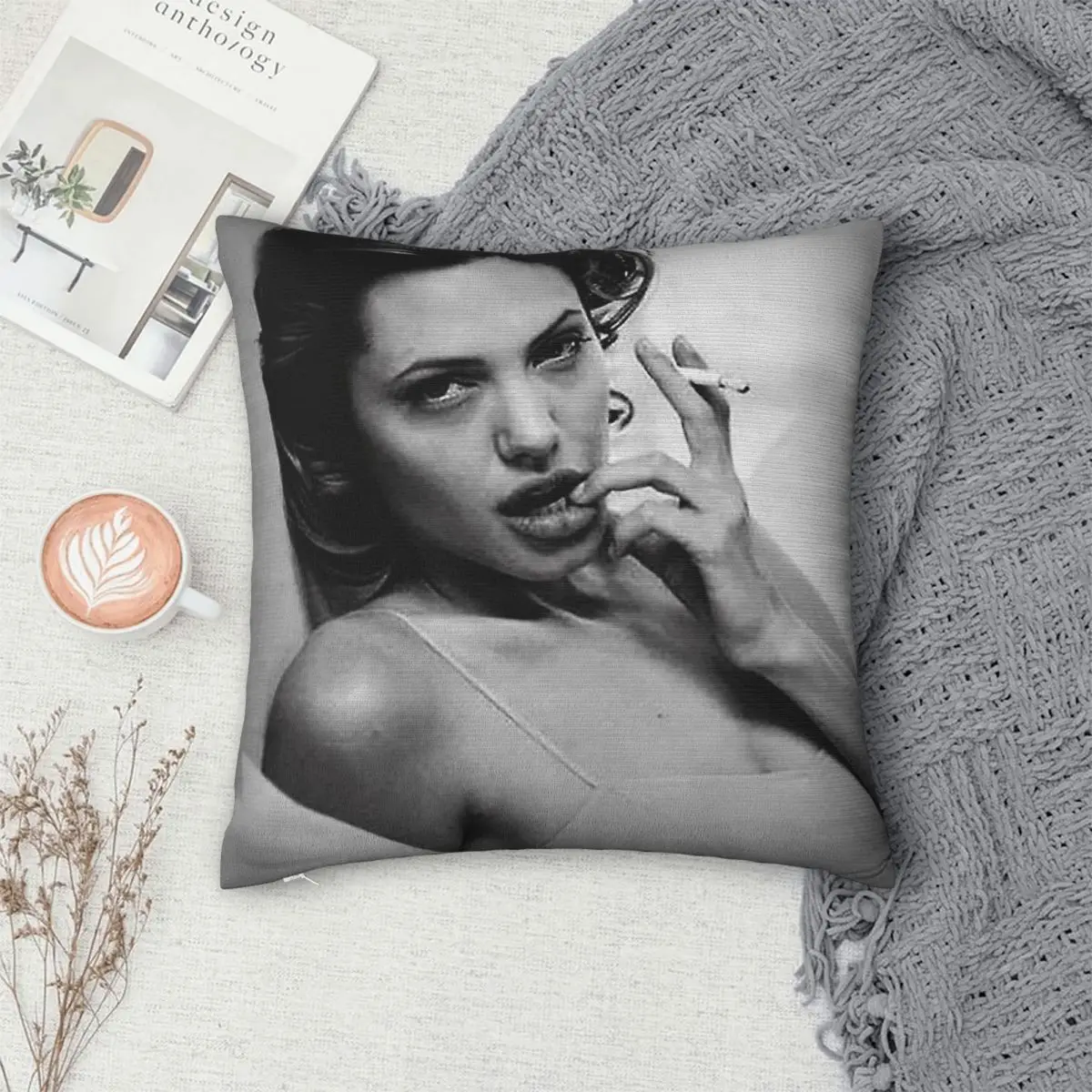 Sexy Angelina Jolie Smoking Square Pillowcase Polyester Linen Velvet Pattern Zip Decor Throw Pillow Case Sofa Cushion Cover - view 4