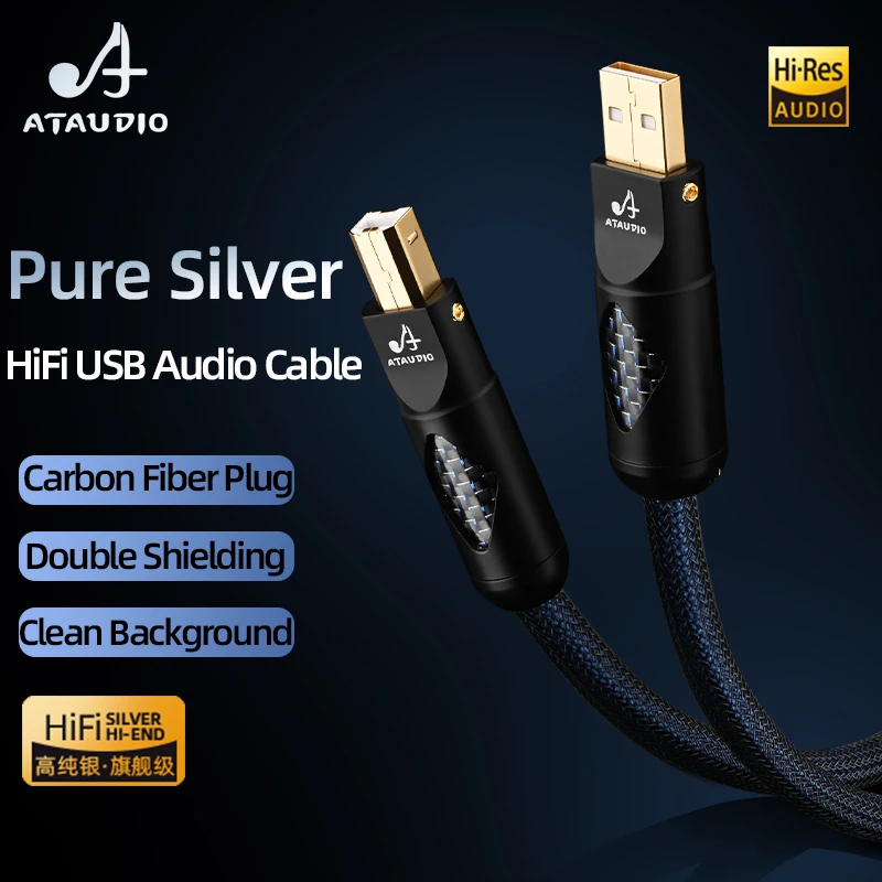 HiFi USB 2.0 Type A to B Audio Cable High Quality Pure Silver USB Cable for DAC Sound Card Amplifier