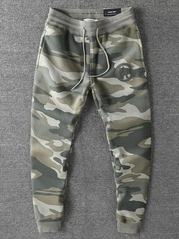 Thickened Wear-Resistant American Casual Camouflage Pants Men's Slim Fit Warmth Sports Cuffed Sweatpants Trendy Long Trousers