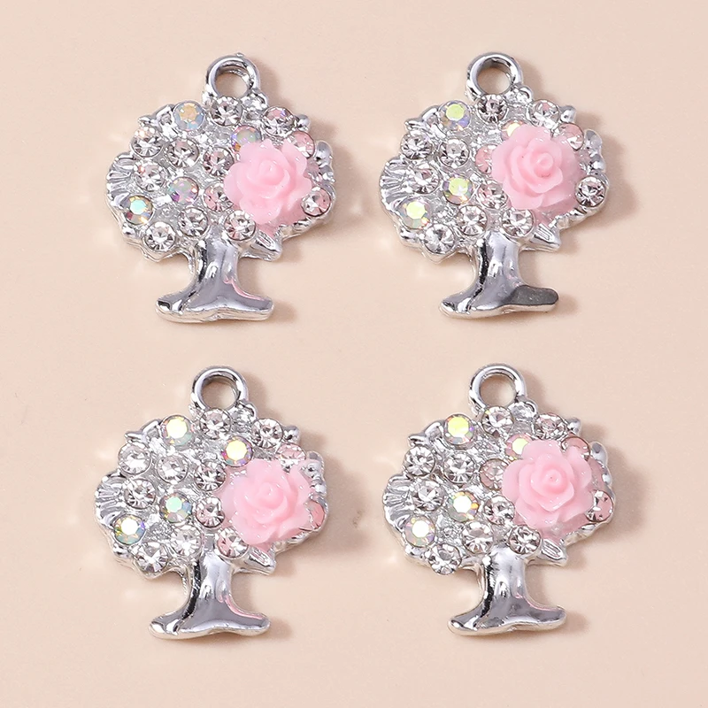 Leslie 10 Stück Exquisite Zirkon Glänzende Kristall-Rosen-Lebensbaum-Anhänger für Halsketten DIY Hochzeitsschmuck Zubehör – Detail 4