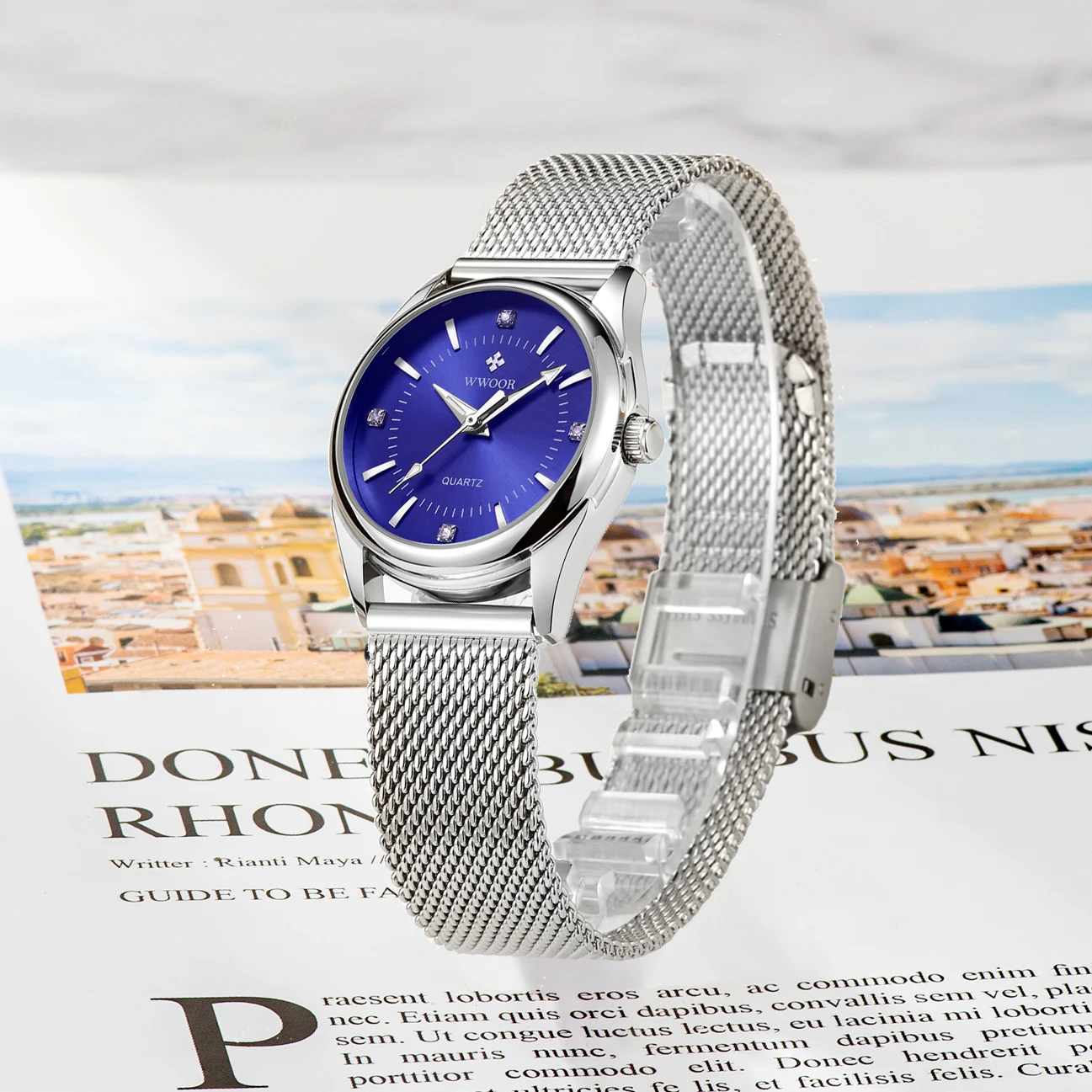 WWOOR Blue Watch for Women Ladies Creative Mesh Steel Watch Women's Bracelet Watches Female Clock Relogio Feminino Montre Femme