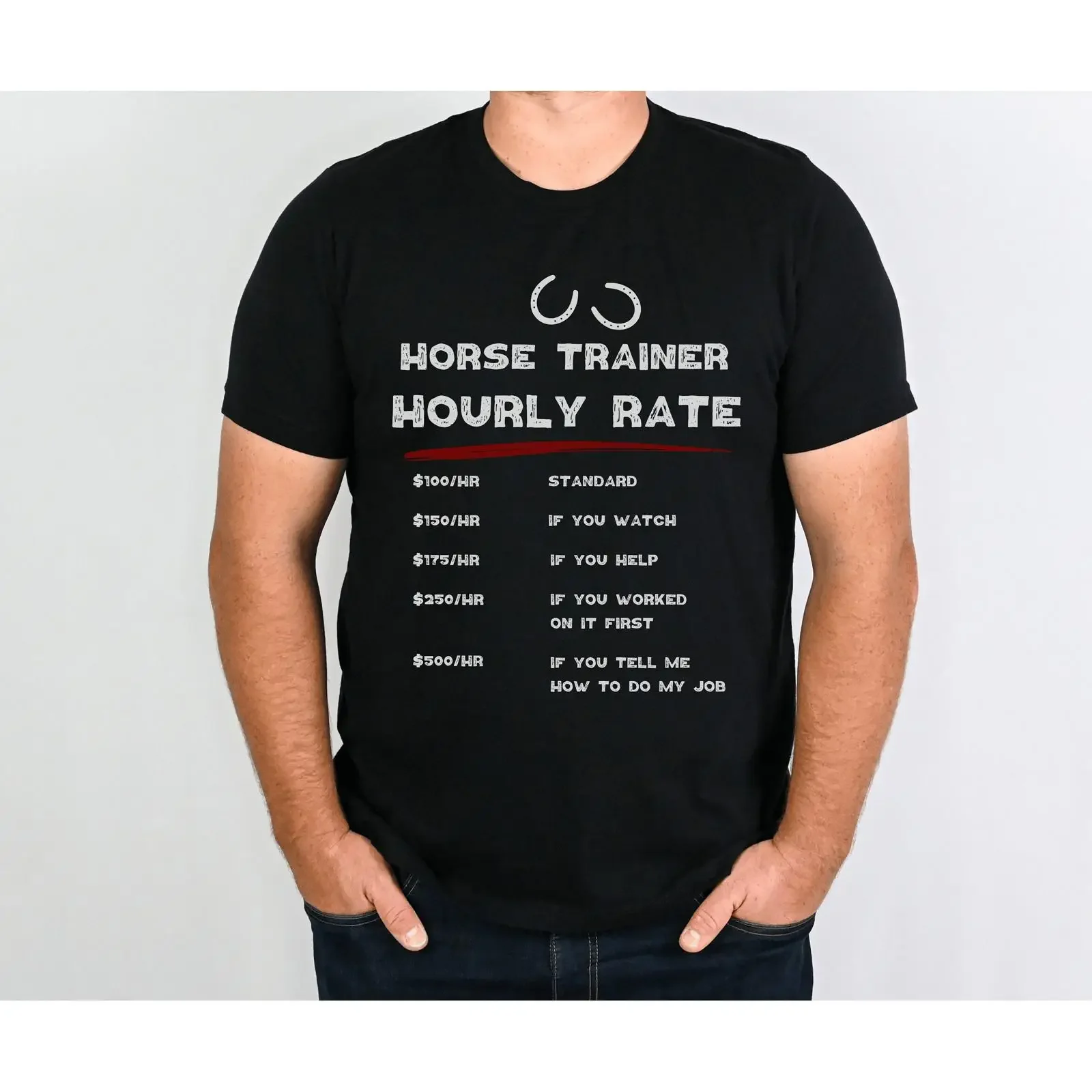 Funny Horse Trainer Hourly Rate T Shirt Sarcastic Equestrian  vintage Washed Versatile homme Comfortable Casual Breathable
