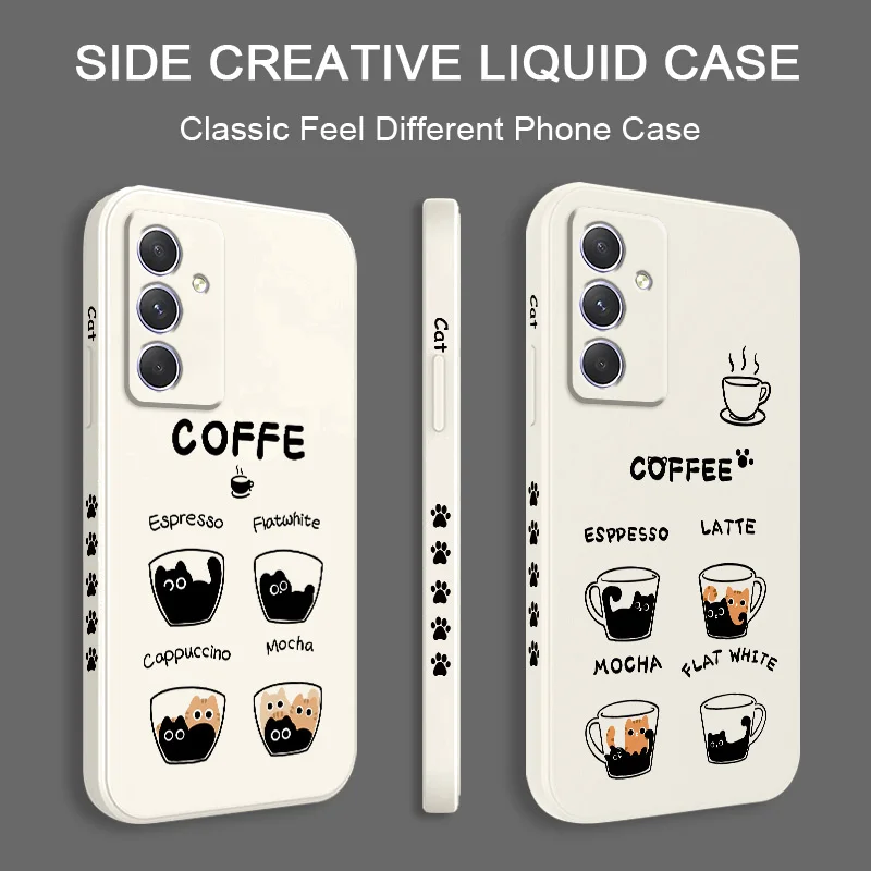 Coffee Cute Cat Case For Samsung A17 A56 A36 A26 A54 A34 A24 A16 A14 A06 A73 A53 A33 A23 A13 A72 A52 A32 A22 A15 A25 A35 A55 5G